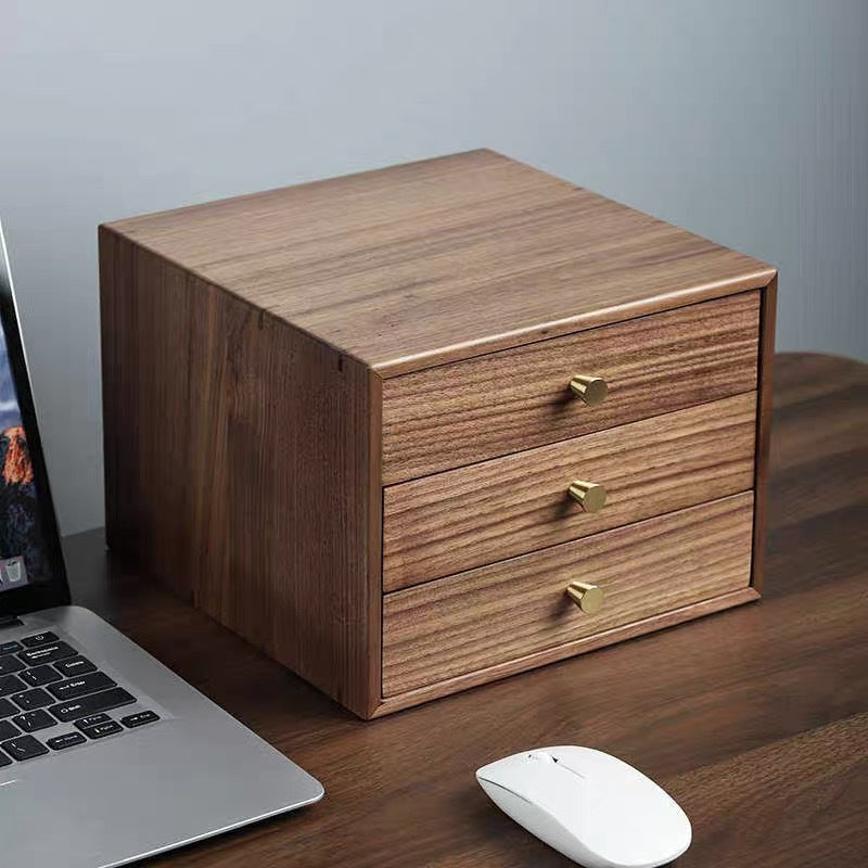 Jewellery Box in Solid Walnut with Three Drawers, Desk Storage