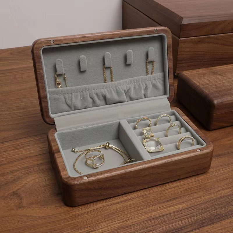 Jewellery Box in Solid Walnut Wood with Velvet Lining, Hinged Lid