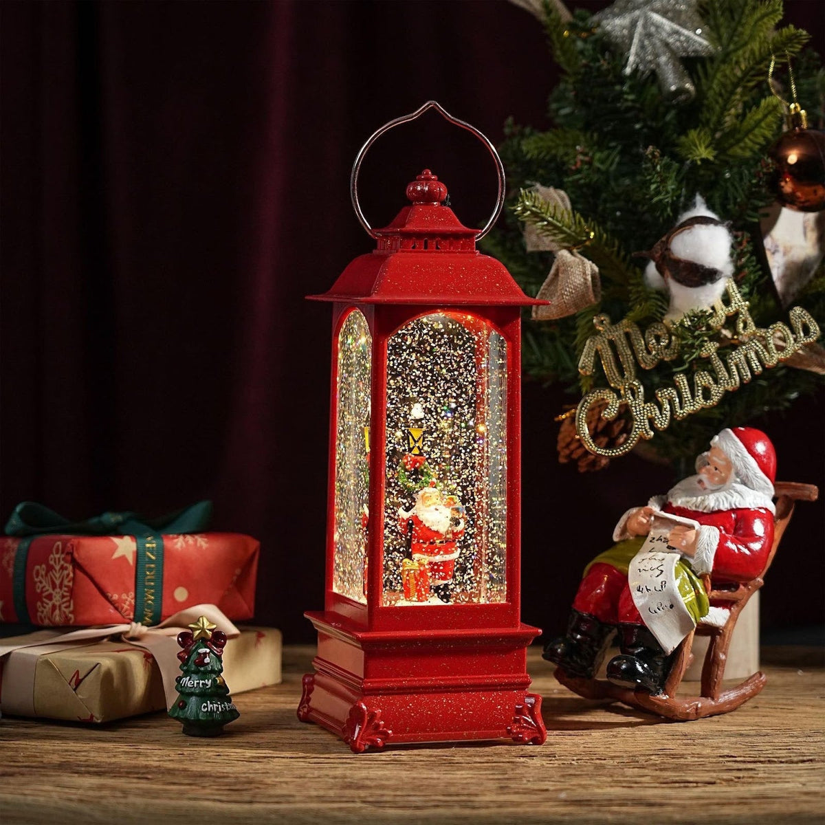 Lantern with Snow Effect, Resin Body and Christmas Scenes