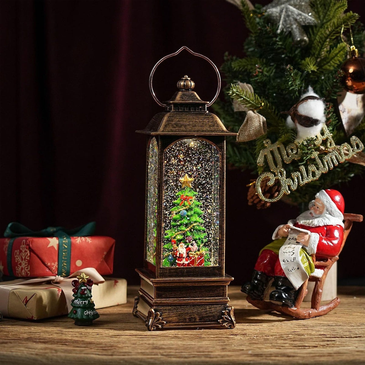 Lantern with Snow Effect, Resin Body and Christmas Scenes