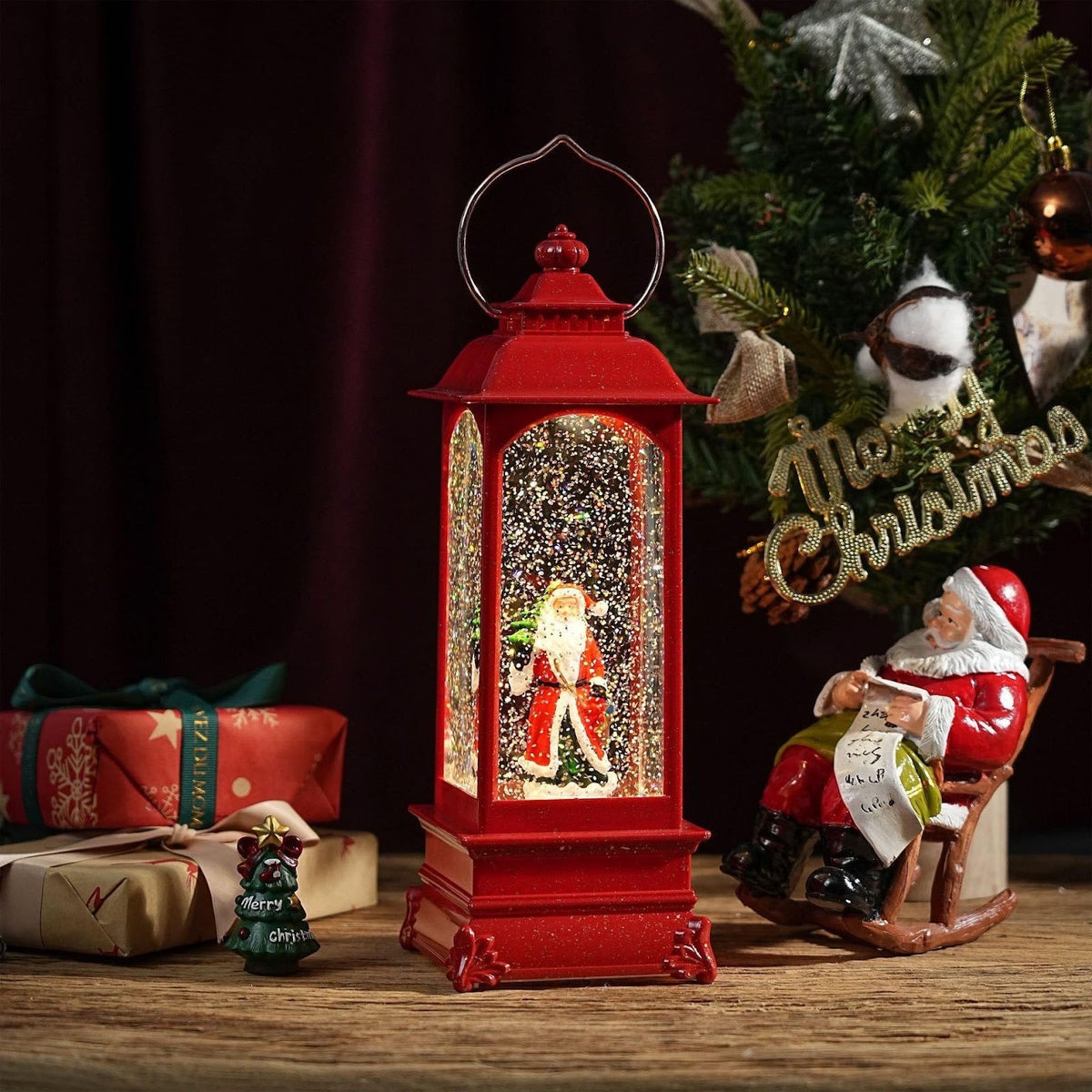 Lantern with Snow Effect, Resin Body and Christmas Scenes