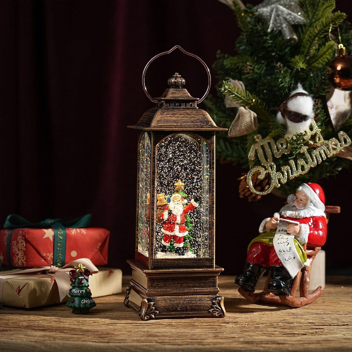 Lantern with Snow Effect, Resin Body and Christmas Scenes
