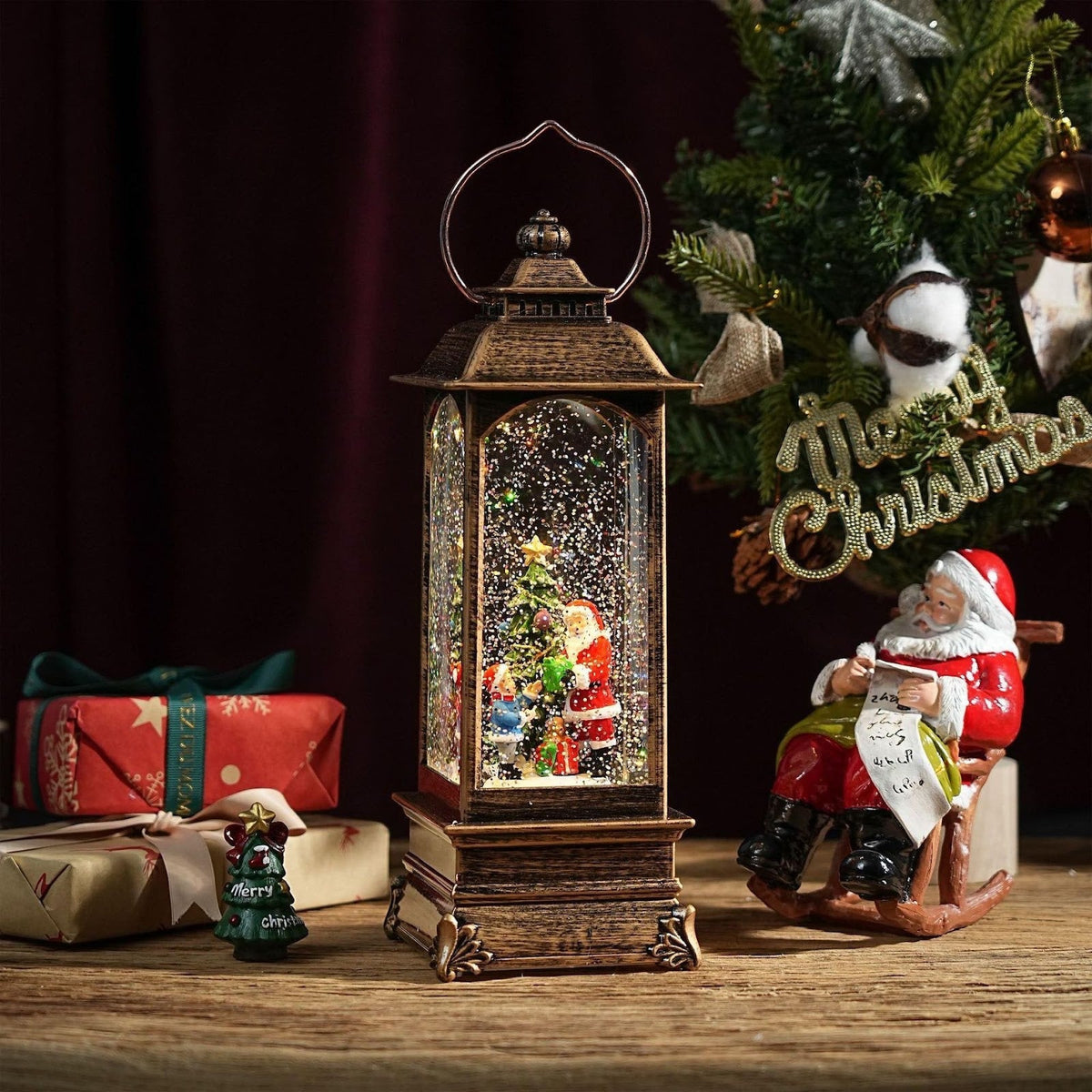 Lantern with Snow Effect, Resin Body and Christmas Scenes
