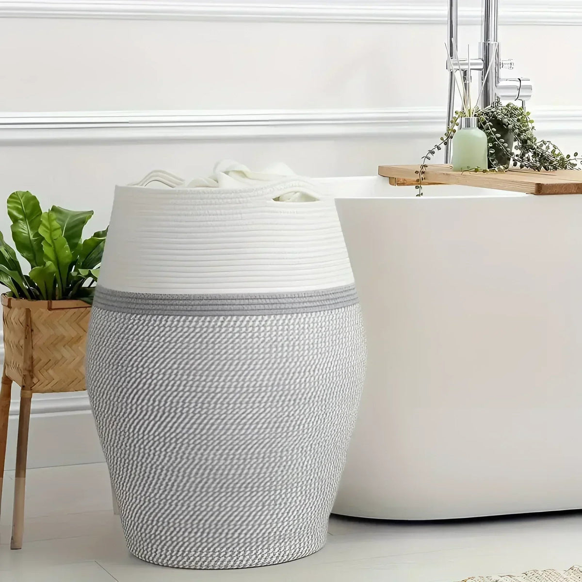 Laundry Basket in Braided Cotton, Foldable with Carry Handles
