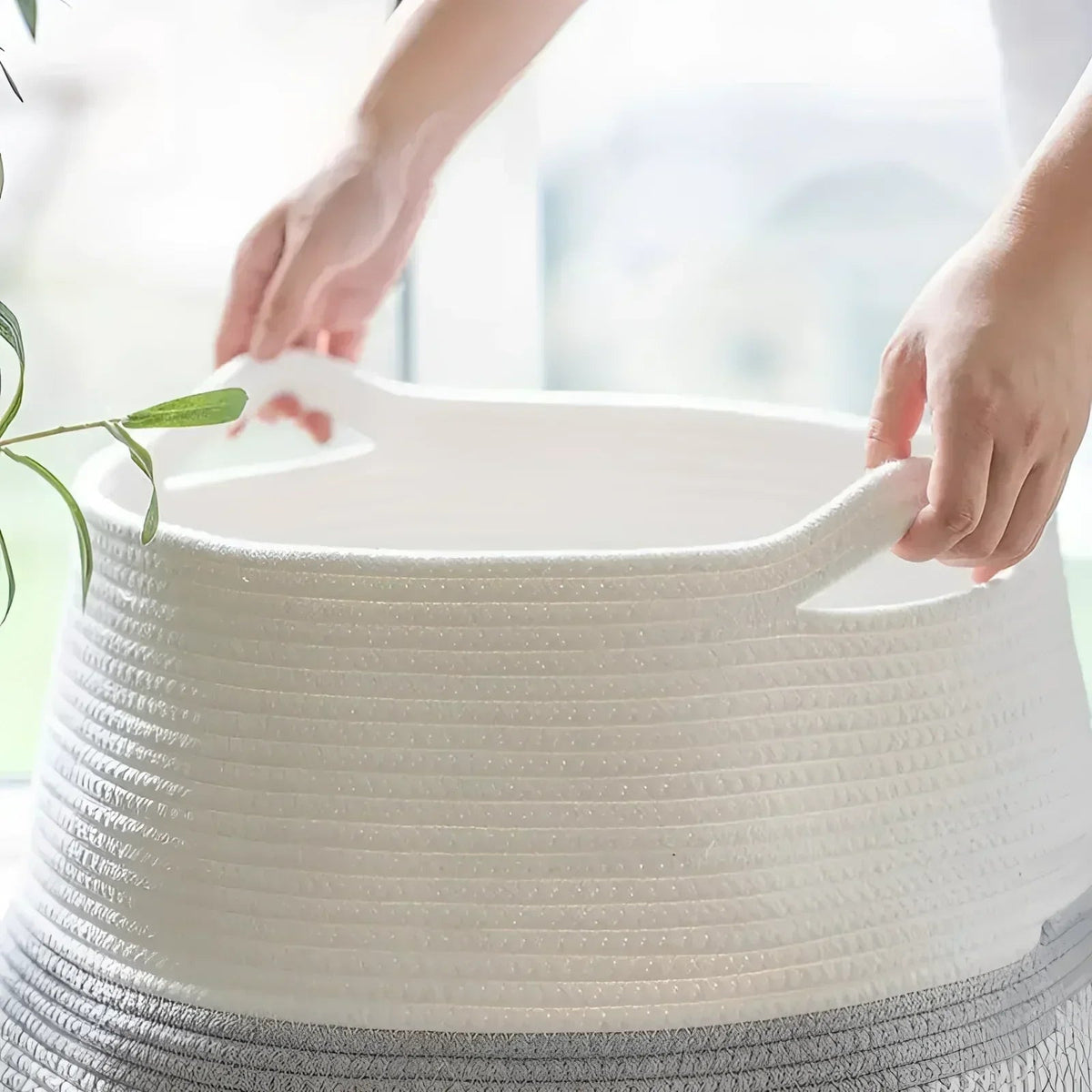 Laundry Basket in Braided Cotton, Foldable with Carry Handles
