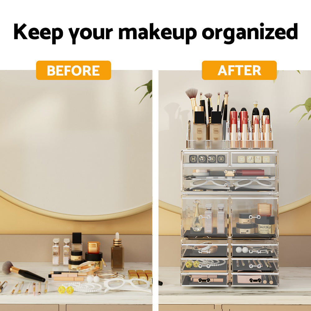 Makeup Organiser in Acrylic, Stackable Modules with Drawers