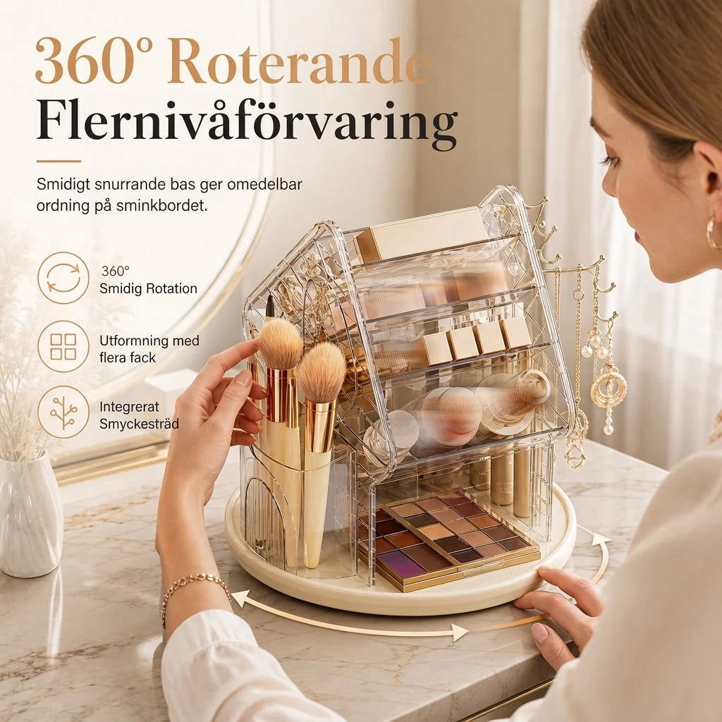 Makeup Organiser with 360° Rotation, Double-Sided Compartments and Non-Slip Base