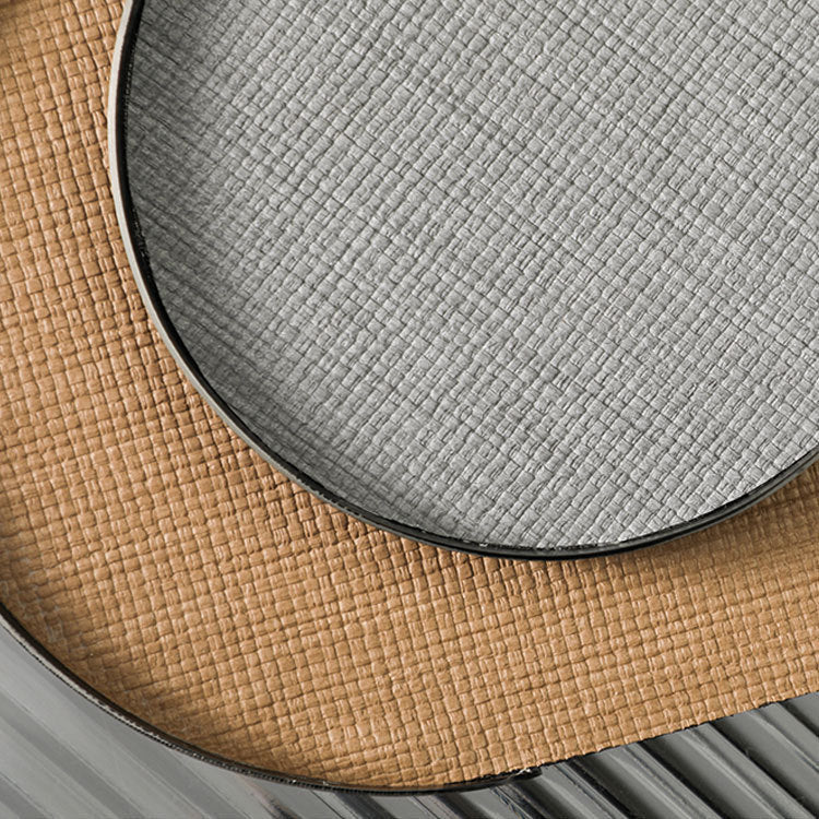 Oval Tray in Brushed Metal with Textured Leather Inlay