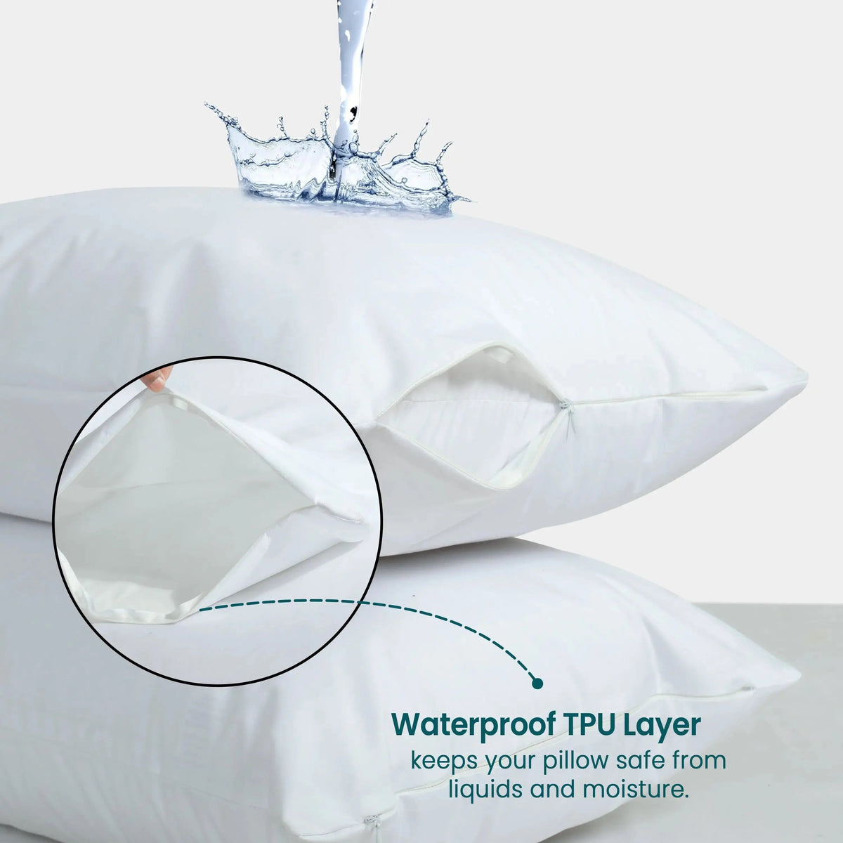 Pillow Protector, Waterproof, Machine Washable with Zip Closure