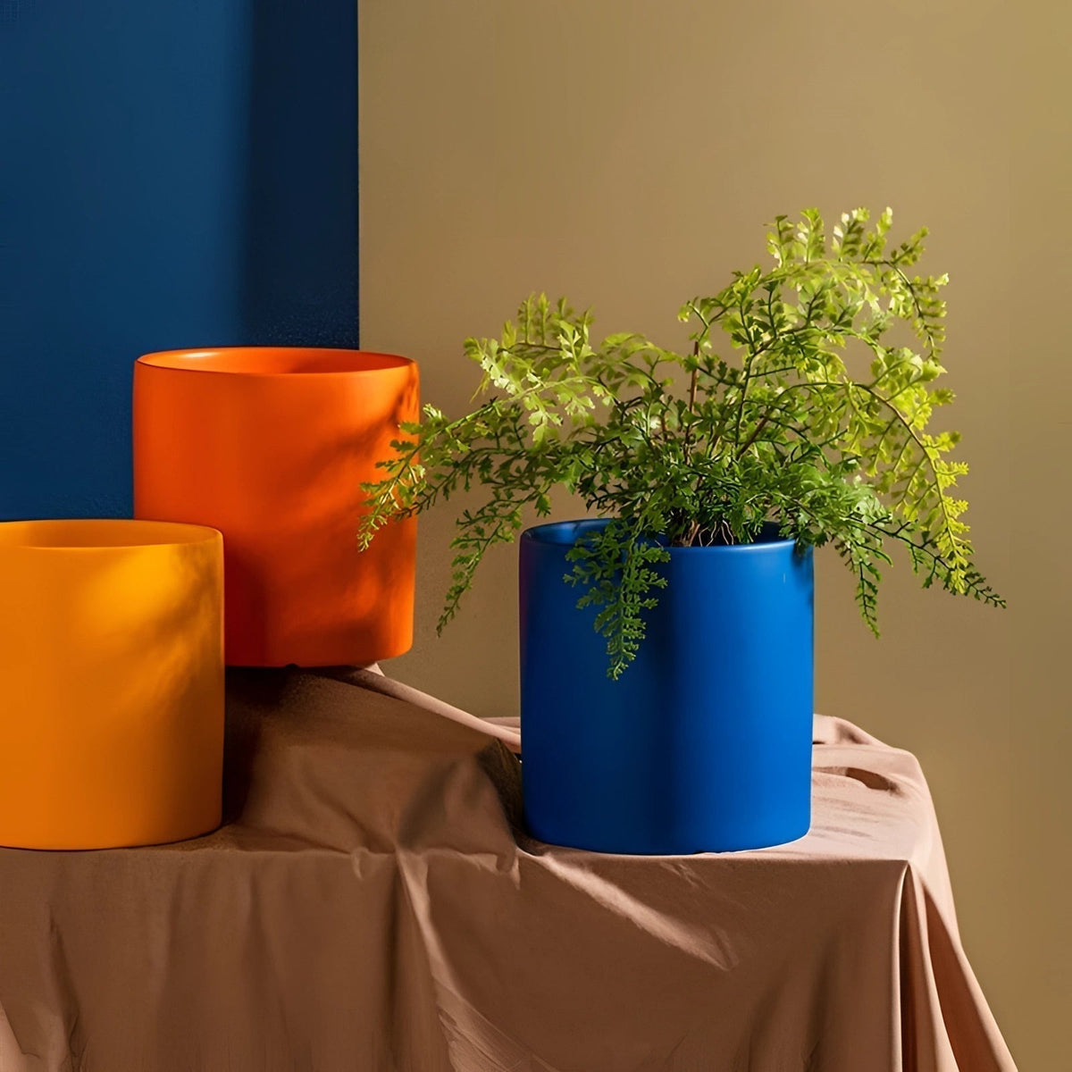 Plant Pot in Glazed Ceramic with Drainage Hole, Cylindrical Indoor Planter