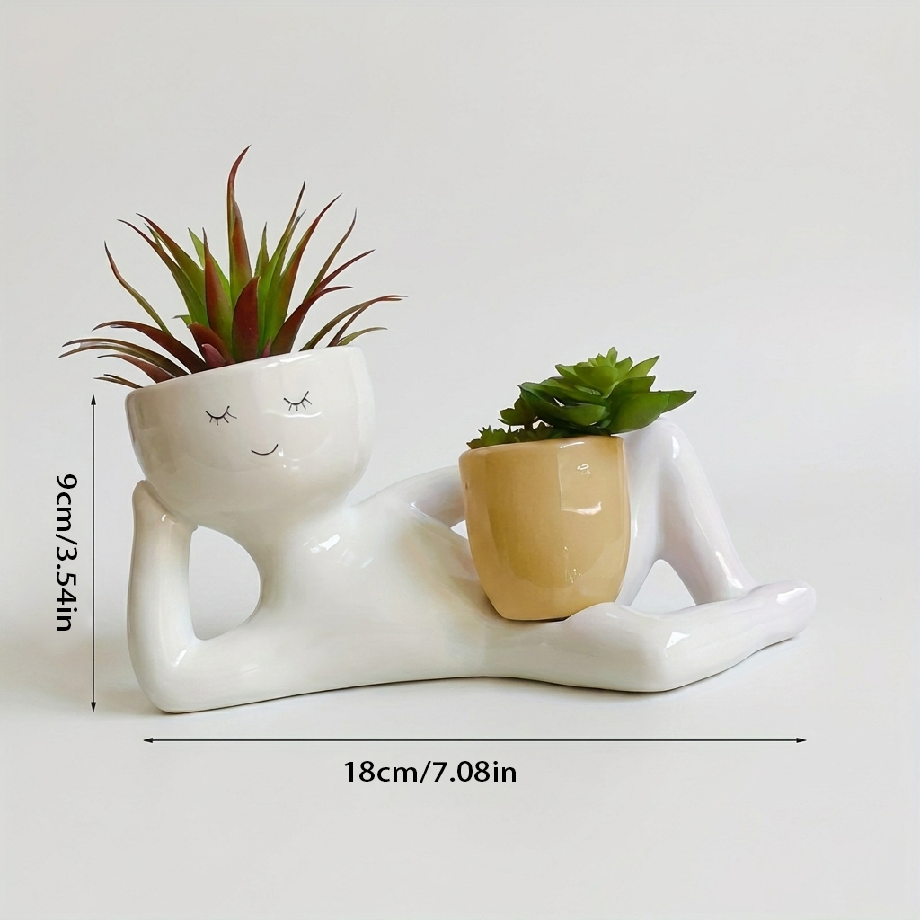 Plant Pot in Hand-Finished Polyresin, Glossy Reclining Figure