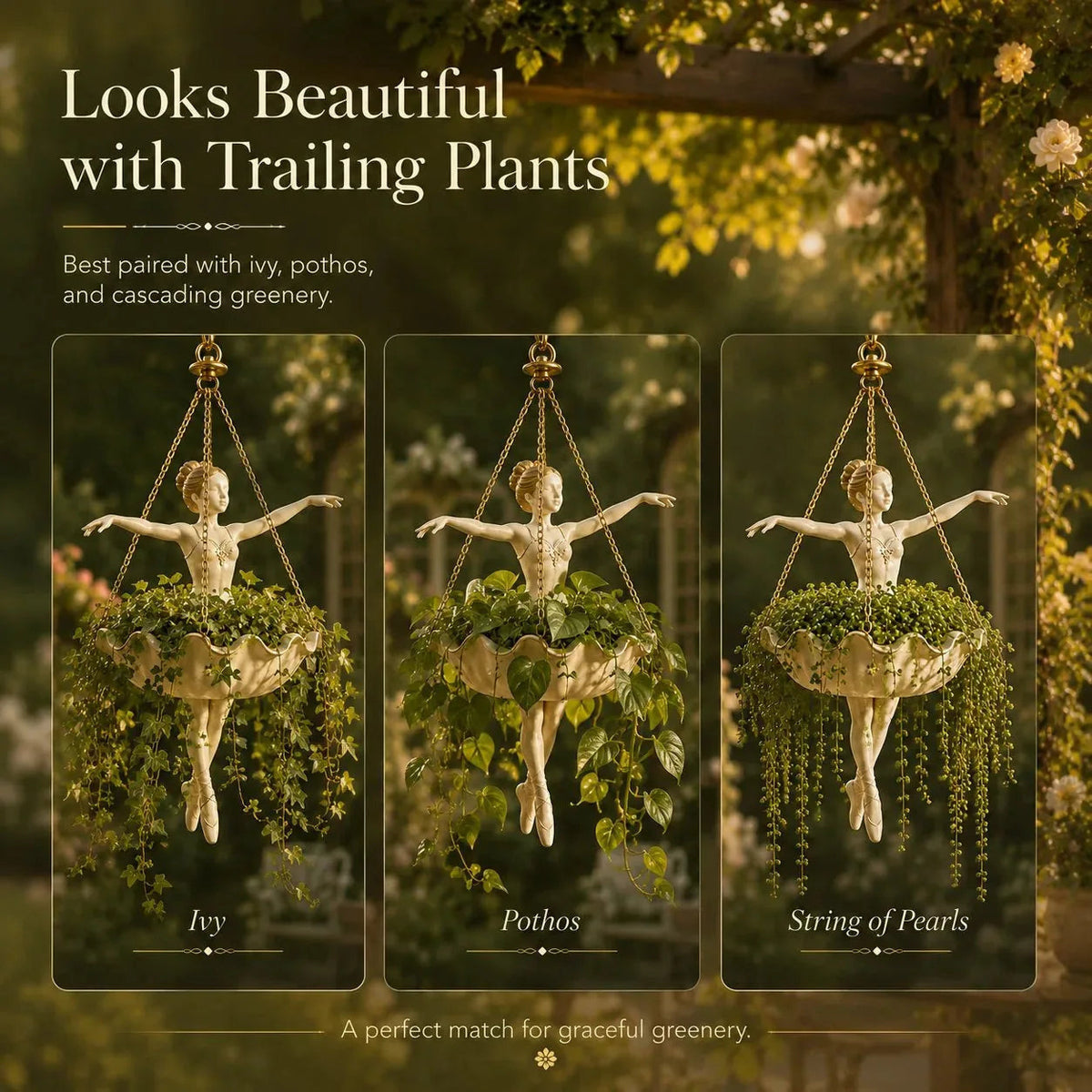 Plant Pot in Resin, Hanging Ballerina Design for Indoors and Outdoors