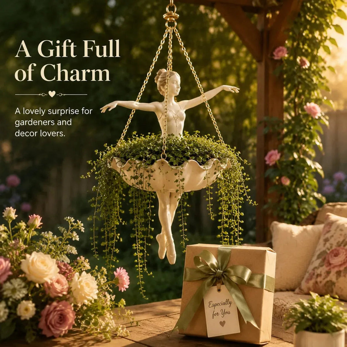 Plant Pot in Resin, Hanging Ballerina Design for Indoors and Outdoors