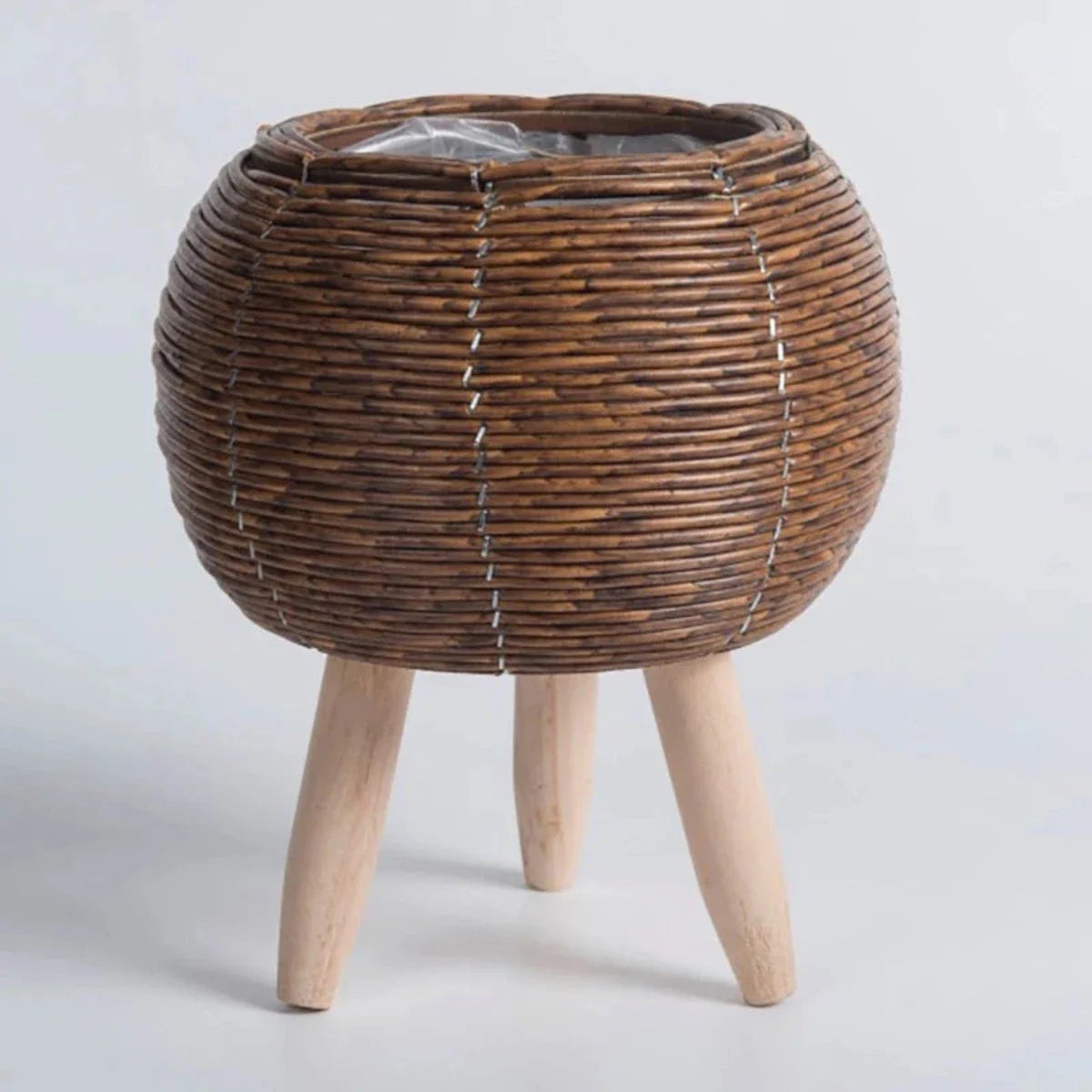 Plant Pot with Legs, Weather-Resistant Plastic, Woven Texture