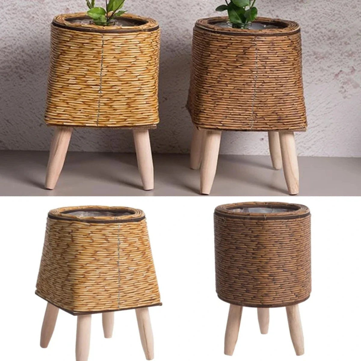 Plant Pot with Legs, Weather-Resistant Plastic, Woven Texture