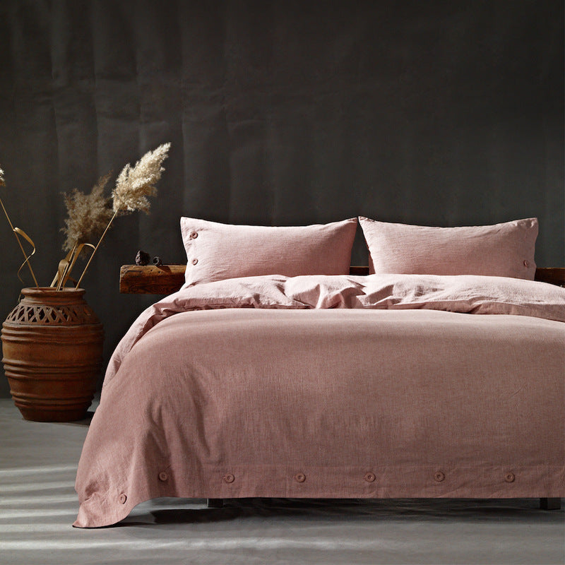 Quilt Cover Set in Washed Cotton-Linen Blend with Button Fastening