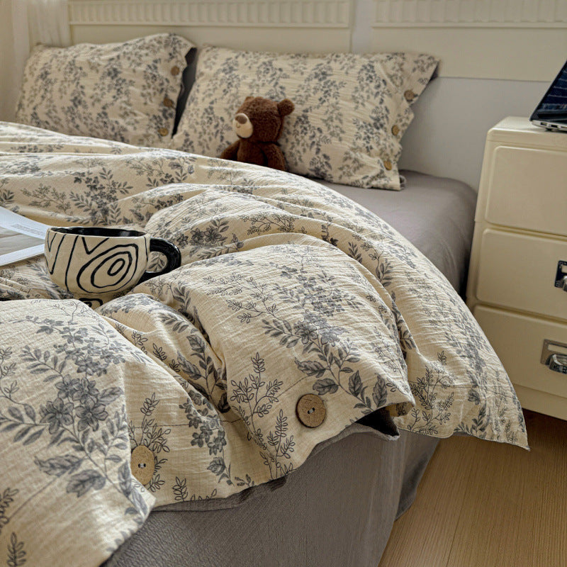 Quilt Cover Set in Washed Cotton with Wooden Button Fastenings