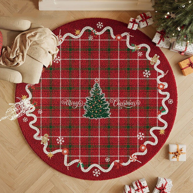 Round Rug with Christmas Motifs, Machine Washable, Slip-Resistant