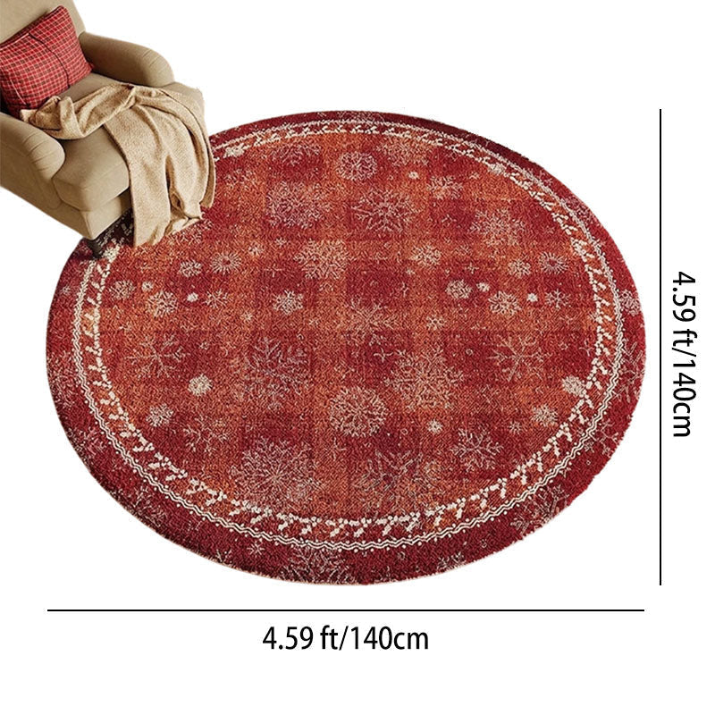 Round Rug with Christmas Motifs, Machine Washable, Slip-Resistant