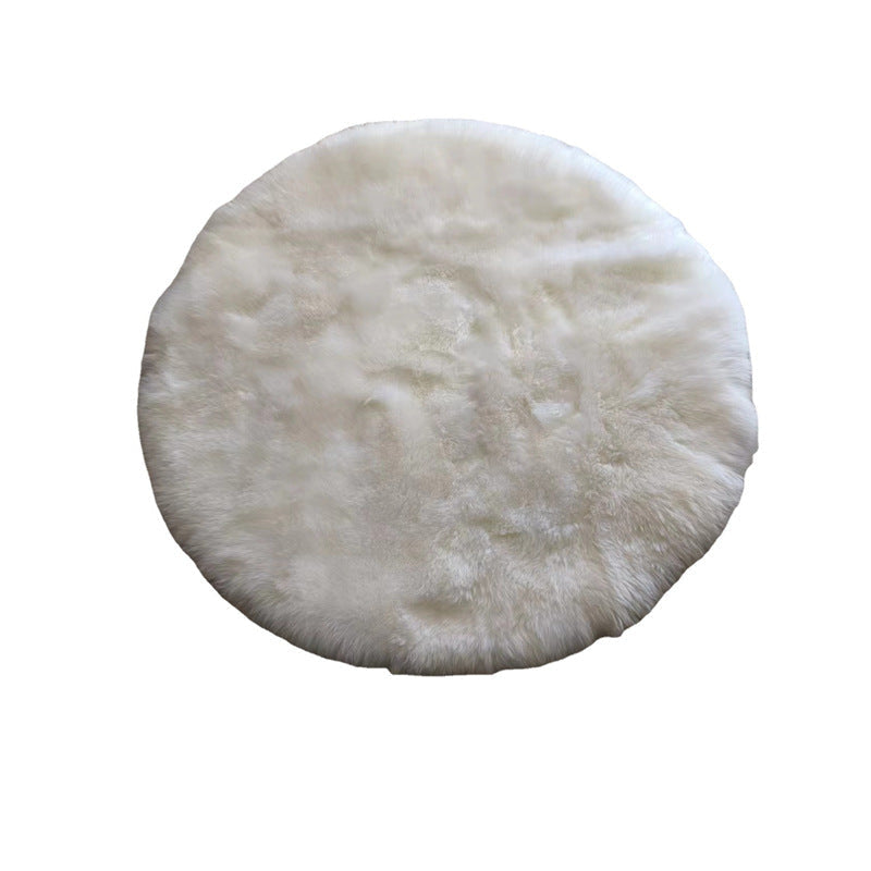 Rug in Genuine Sheepskin with Dense Long Pile, Round Bedside Rug