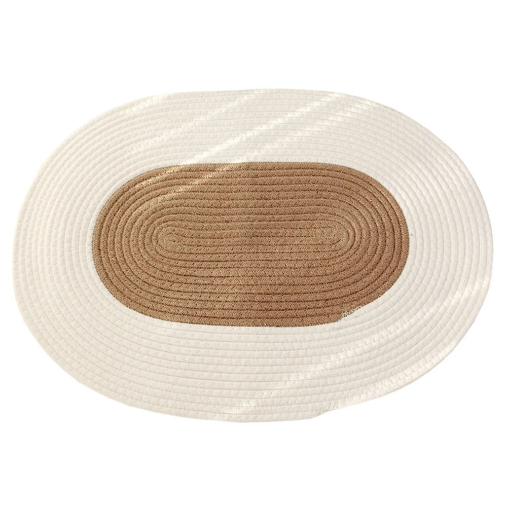 Rug in Hand-Braided Hemp, Oval Shape with Boho-Style Border