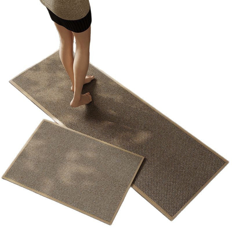 Rug in Linen-Look Flatweave, Non-Slip Kitchen Runner with Fabric Border