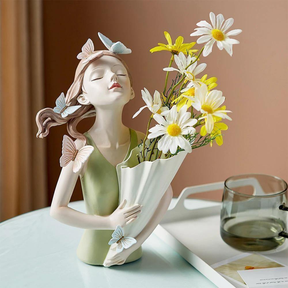 Sculpture in Hand-Painted Resin with Butterflies, Woodland Fairy Figurine