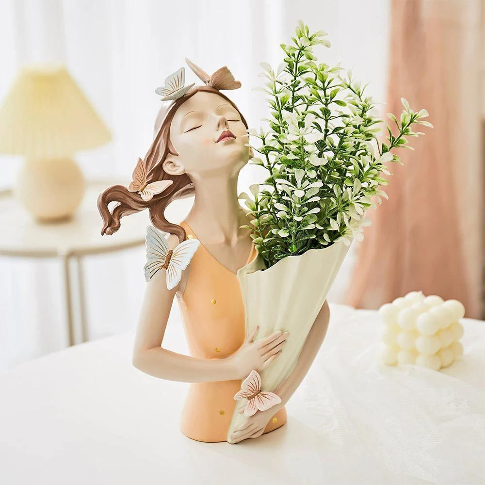 Sculpture in Hand-Painted Resin with Butterflies, Woodland Fairy Figurine