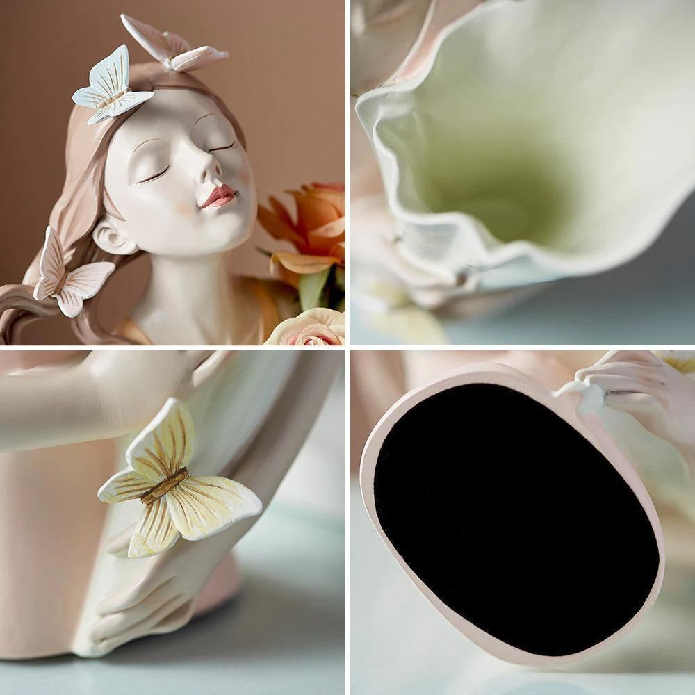 Sculpture in Hand-Painted Resin with Butterflies, Woodland Fairy Figurine