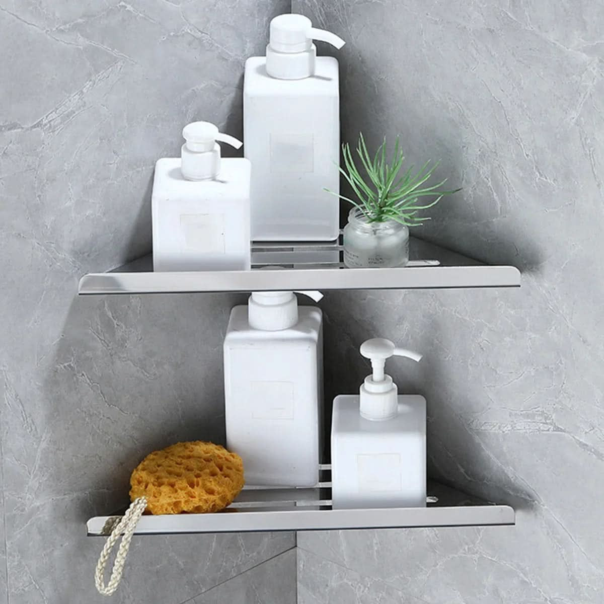 Shower Caddy, Triangular Corner Shelf with Raised Front Edge