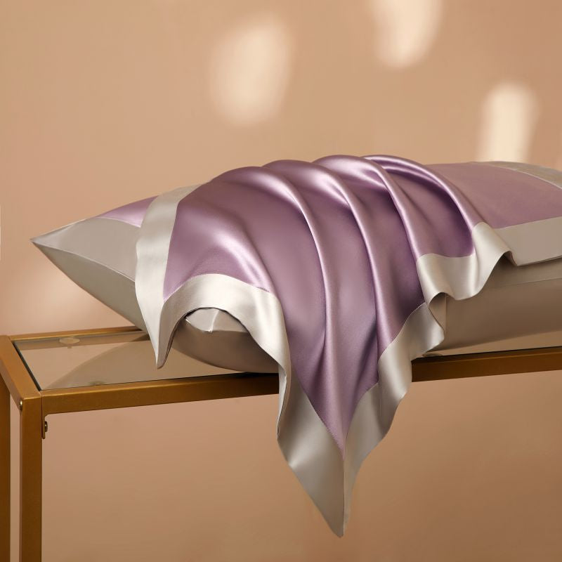 Silk Pillowcase in Pure Mulberry Silk, Contrast Border, Set of 2