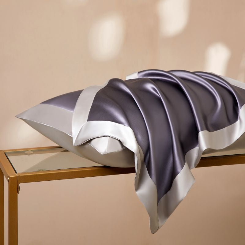 Silk Pillowcase in Pure Mulberry Silk, Contrast Border, Set of 2