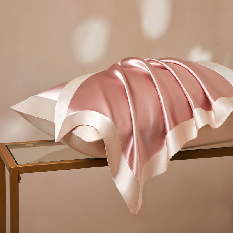 Silk Pillowcase in Pure Mulberry Silk, Contrast Border, Set of 2