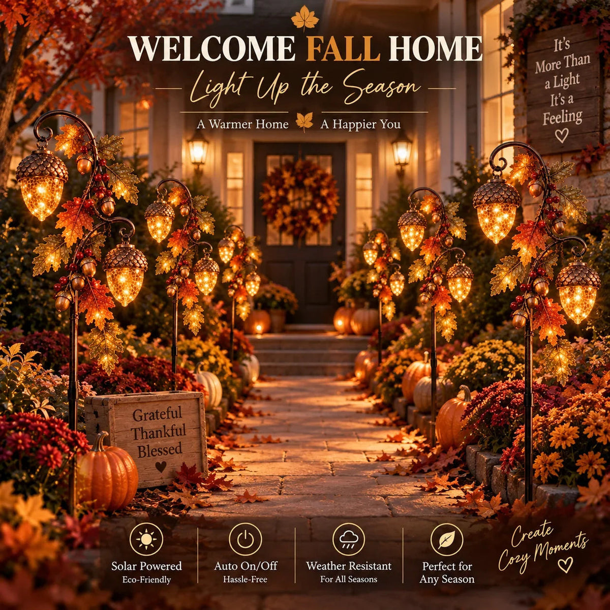 Solar Lights, Acorn Garden Lanterns with Dusk Sensor, Weatherproof