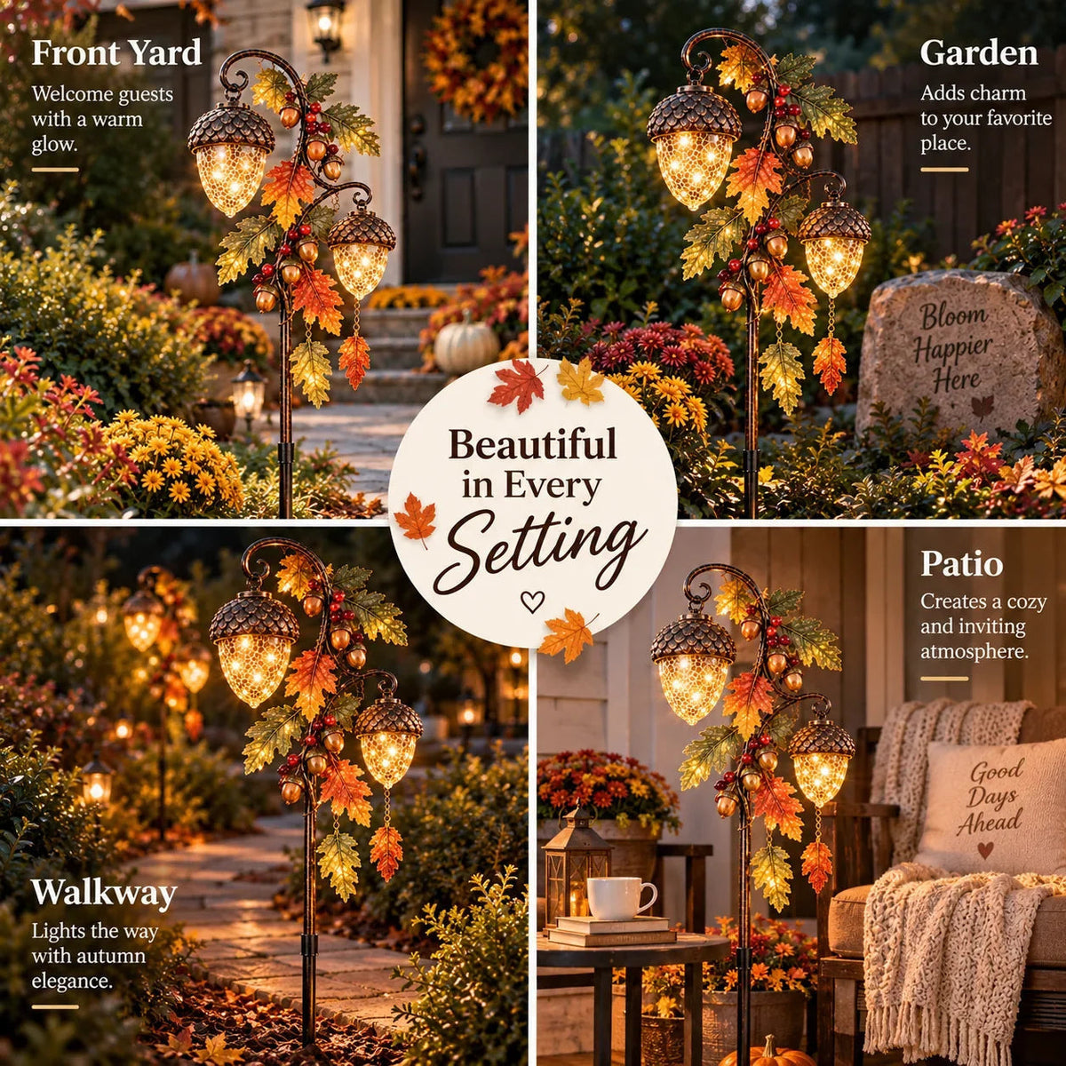 Solar Lights, Acorn Garden Lanterns with Dusk Sensor, Weatherproof