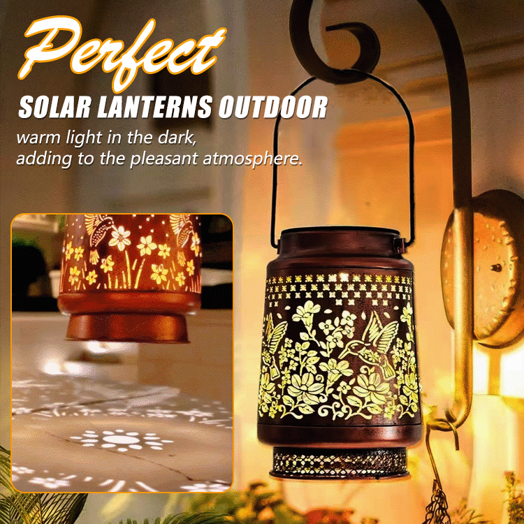 Solar Lights, Weatherproof Metal Lantern with Warm LED Light