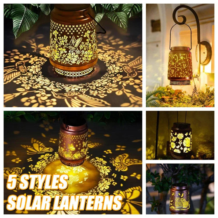 Solar Lights, Weatherproof Metal Lantern with Warm LED Light