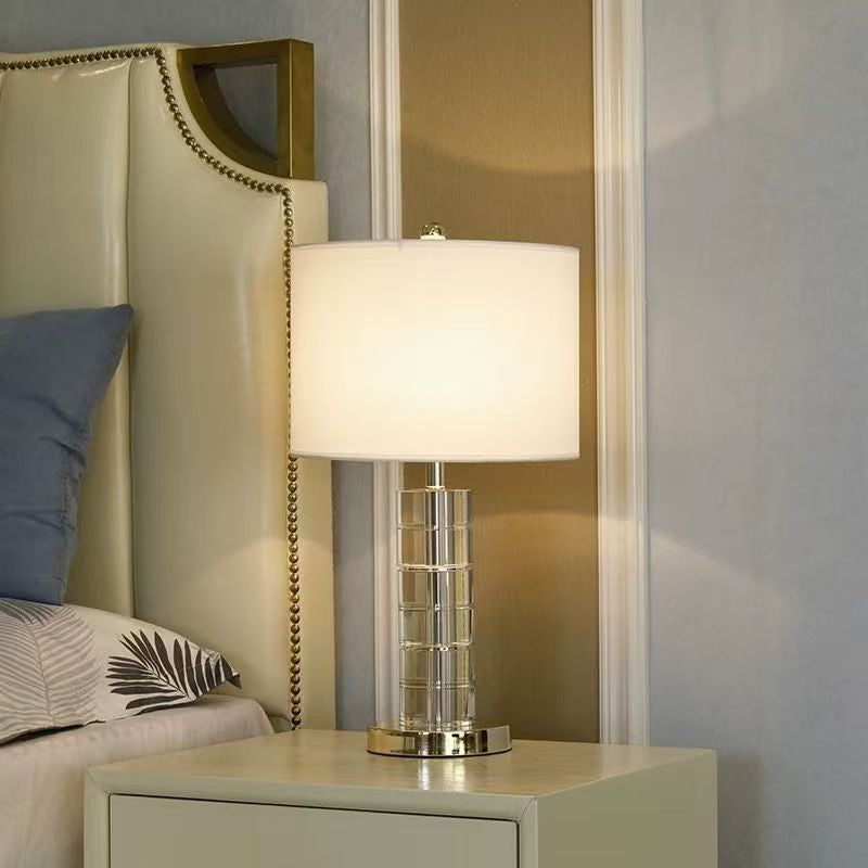 Table Lamp in Crystal Glass with Metal Base and Fabric Shade, Dimmable
