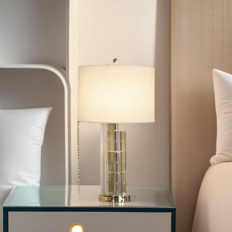Table Lamp in Crystal Glass with Metal Base and Fabric Shade, Dimmable