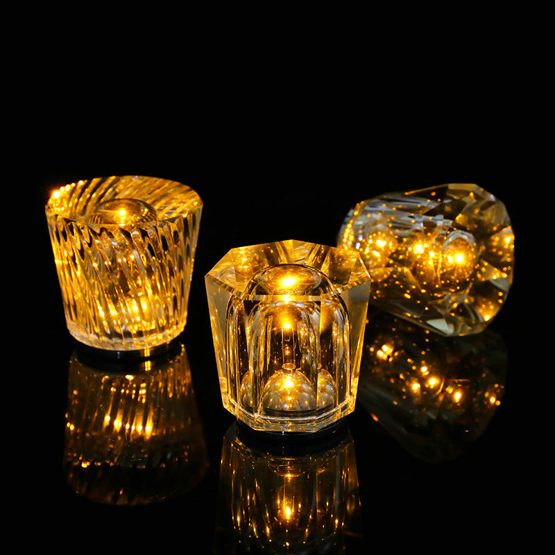 Table Lamp in Cut Crystal Glass, Cordless and Dimmable with Metal Base