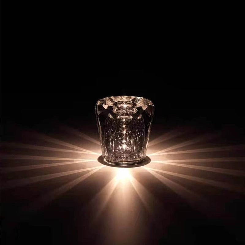 Table Lamp in Cut Crystal Glass, Cordless and Dimmable with Metal Base