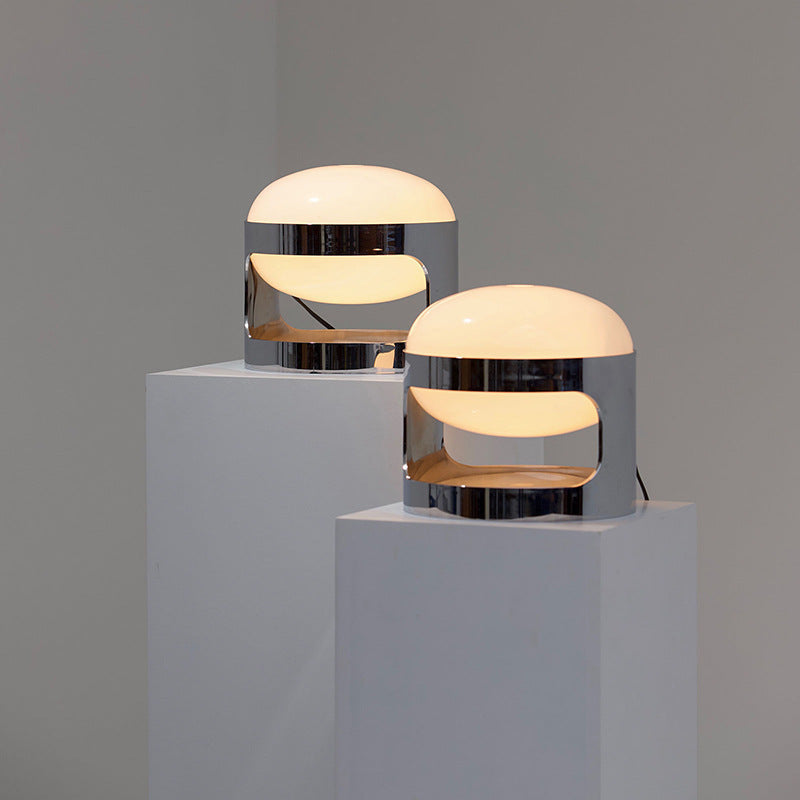 Table Lamp in High-Polish Stainless Steel, Dimmable with Opal Shade