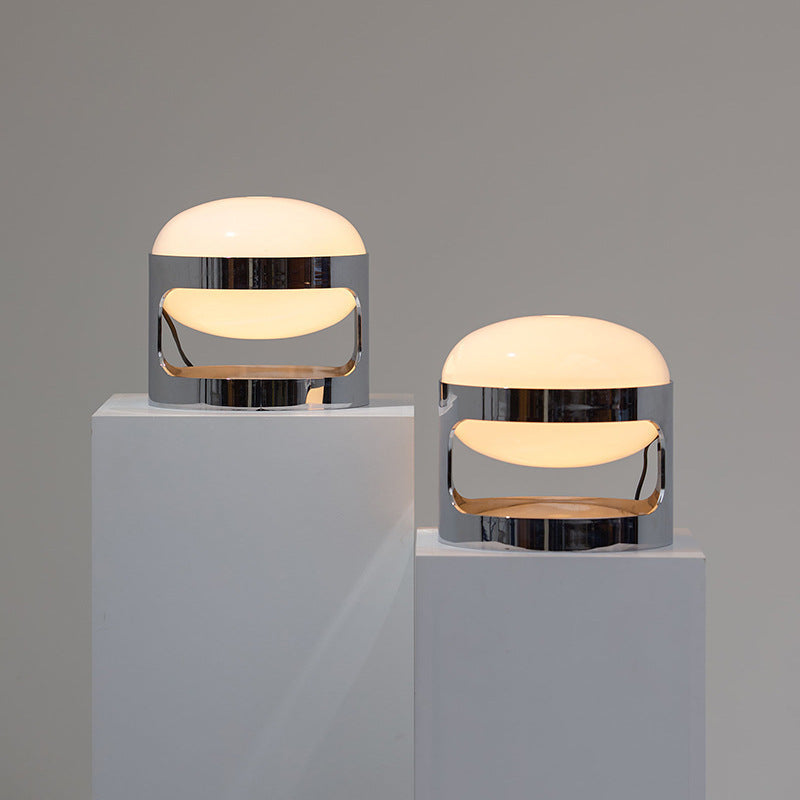 Table Lamp in High-Polish Stainless Steel, Dimmable with Opal Shade