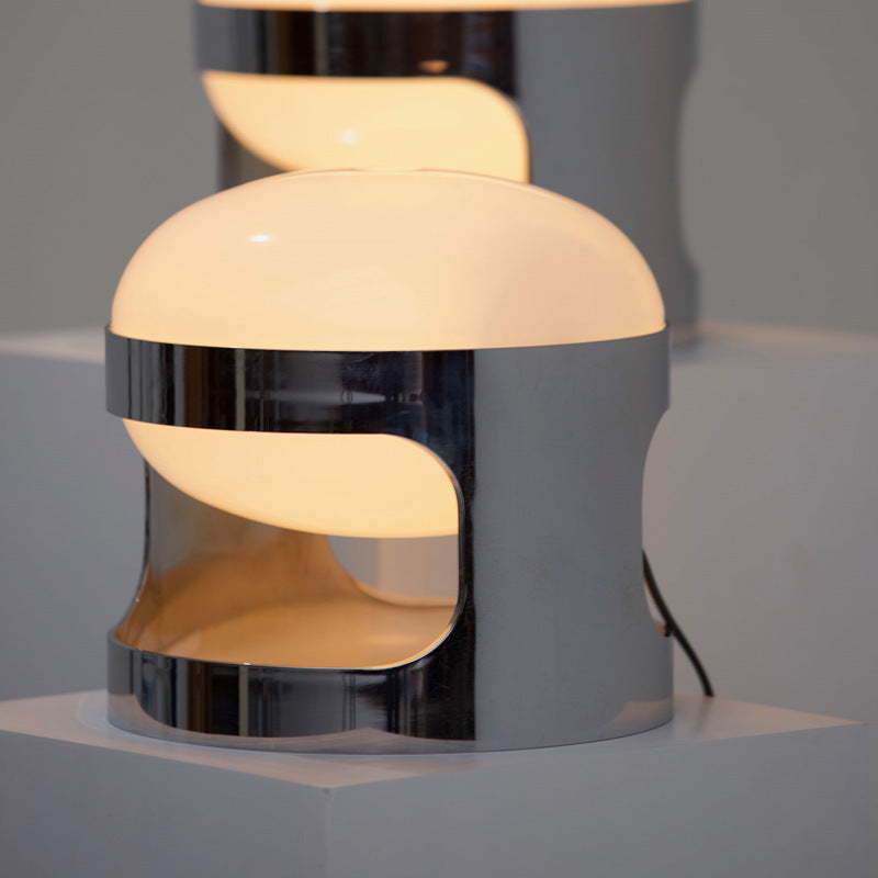 Table Lamp in High-Polish Stainless Steel, Dimmable with Opal Shade