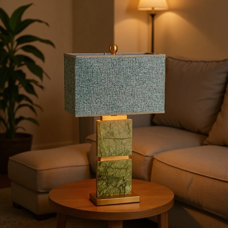 Table Lamp in Marble with Brass Details and Rectangular Fabric Shade