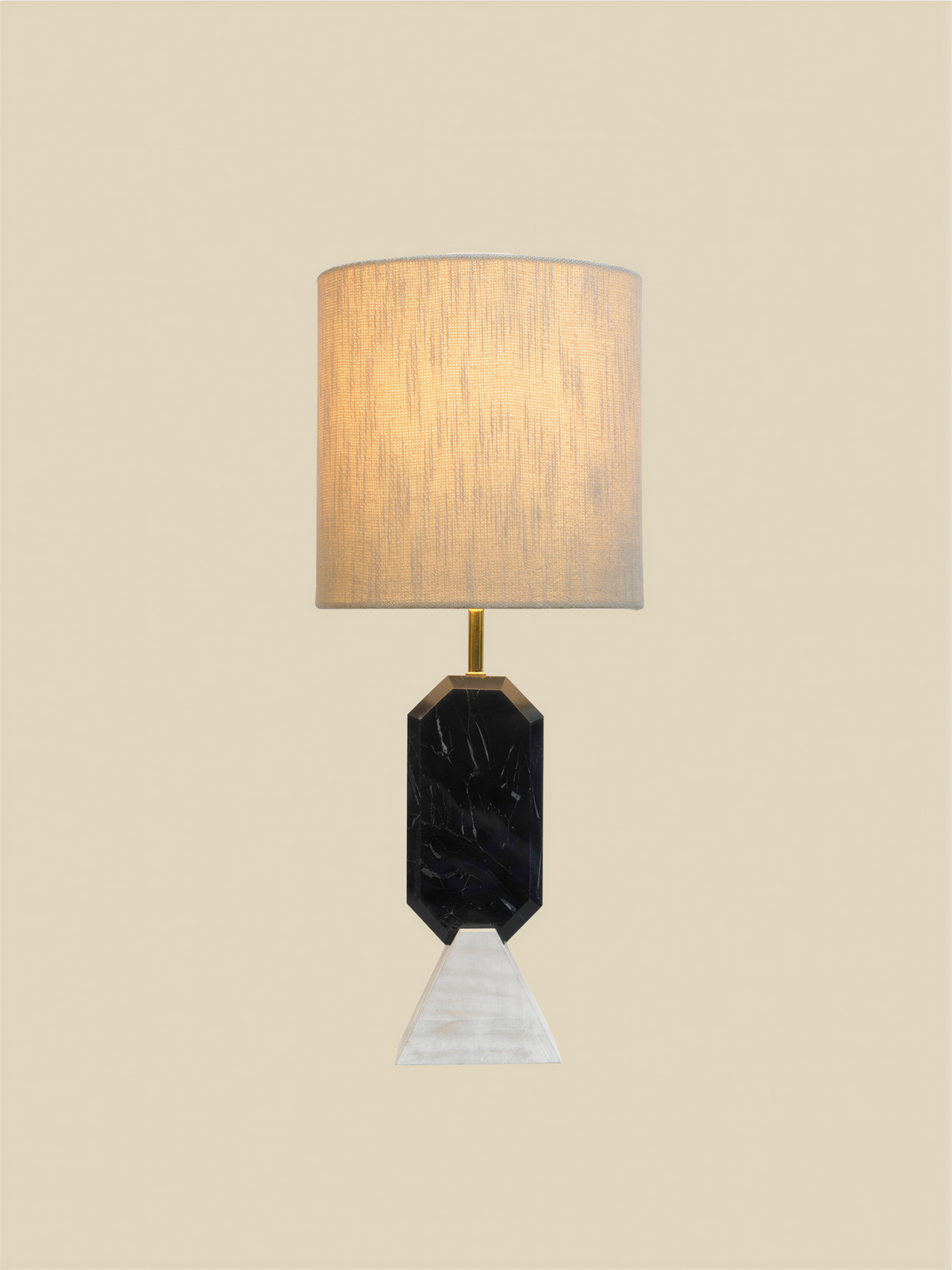 Table Lamp in Marble with Cotton-Linen Shade and Wooden Base
