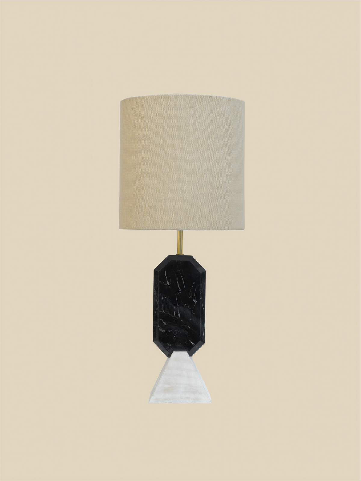 Table Lamp in Marble with Cotton-Linen Shade and Wooden Base