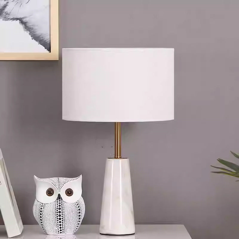Table Lamp in Marble with Fabric Shade, Dimmable Bedside Lamp