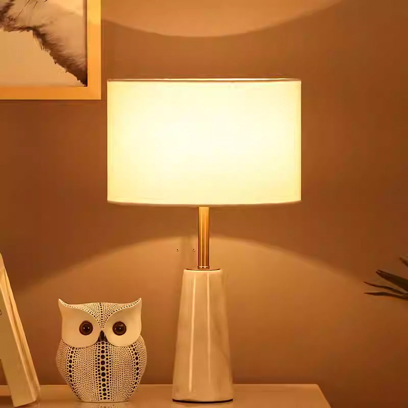 Table Lamp in Marble with Fabric Shade, Dimmable Bedside Lamp