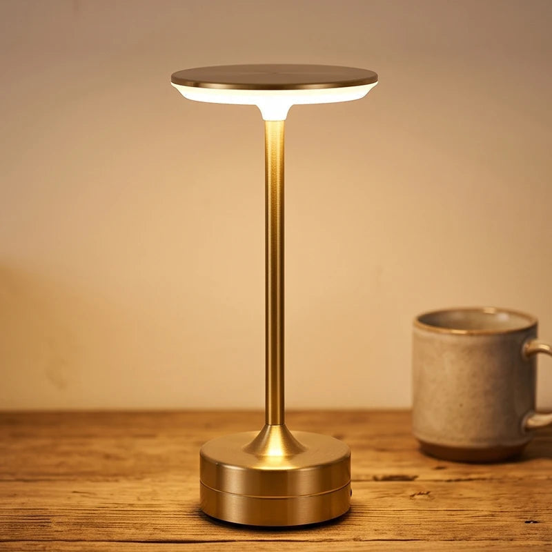 Table Lamp in Metal, Cordless Rechargeable LED with Touch Dimming